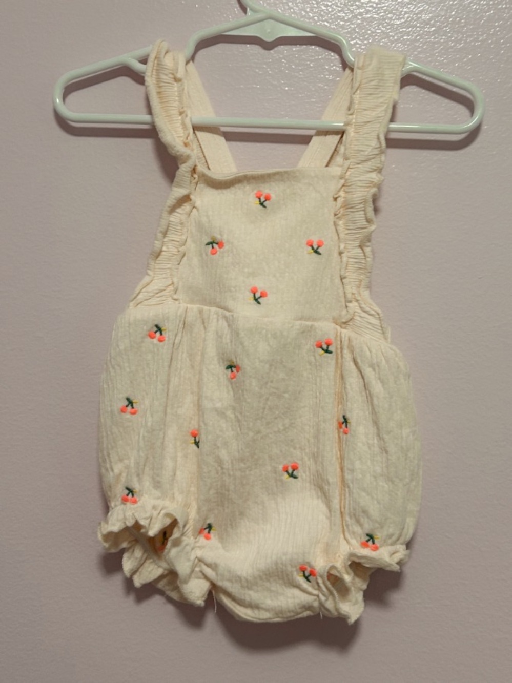 Zara Cream Cherry Embroidered Baby Romper Sz 9-12 Mo